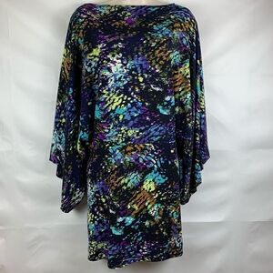 Lily Blue multi color print dolman sleeve dress size small EUC